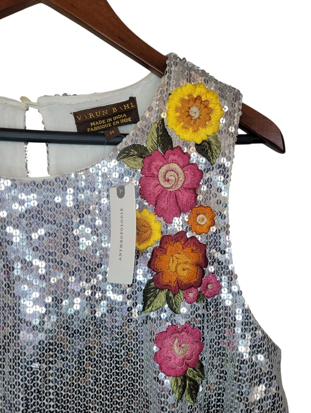 Anthropologie Varun Bahl NWT Sequin Floral Embroidered Shift Dress Medium - Picture 7 of 14